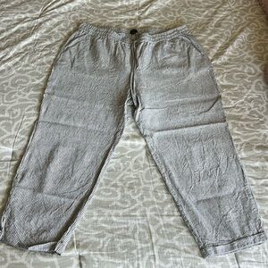 NWOT J Crew Linen cropped black white stripe pant size 16